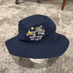 Life is Good Happy Hour Dog Bucket Adult OSFA Navy Blue Hat